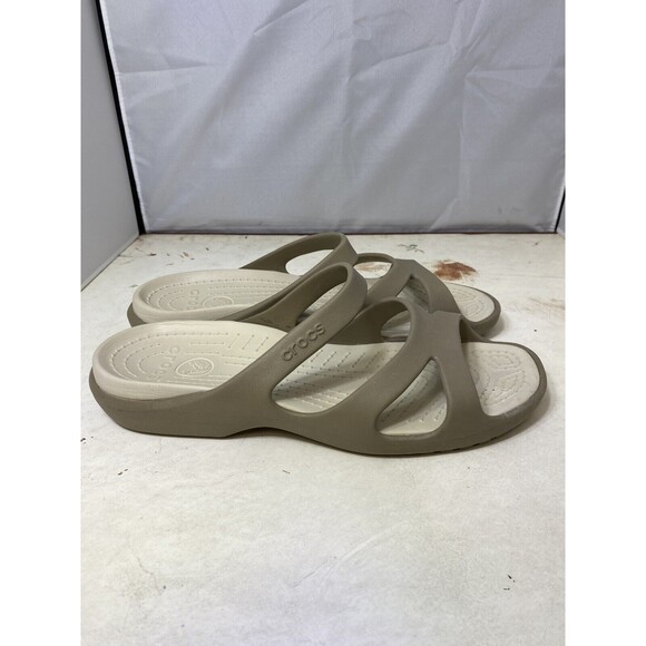 Crocs Womens tan brown Rubber Sandals Slip On Wedge Slides Shoes Sz 10 - Picture 2 of 7
